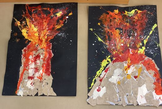 Bilder mit Acrylfarbe spuckende Vulkane