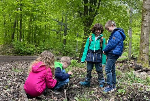 Kinder spielen im Wald